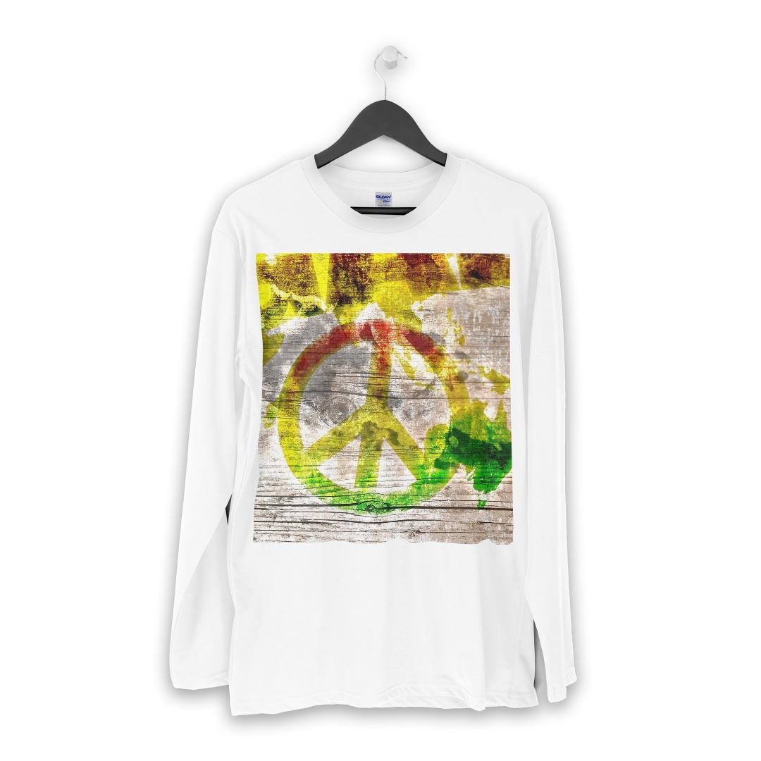 ロング tシャツ メンズ 長袖 ホワイト グレー デザイン XS S M L XL 2XL Tシャツ ティーシャツ T shirt long sleeve 000144 レゲエ　ラスタカラー　ピース