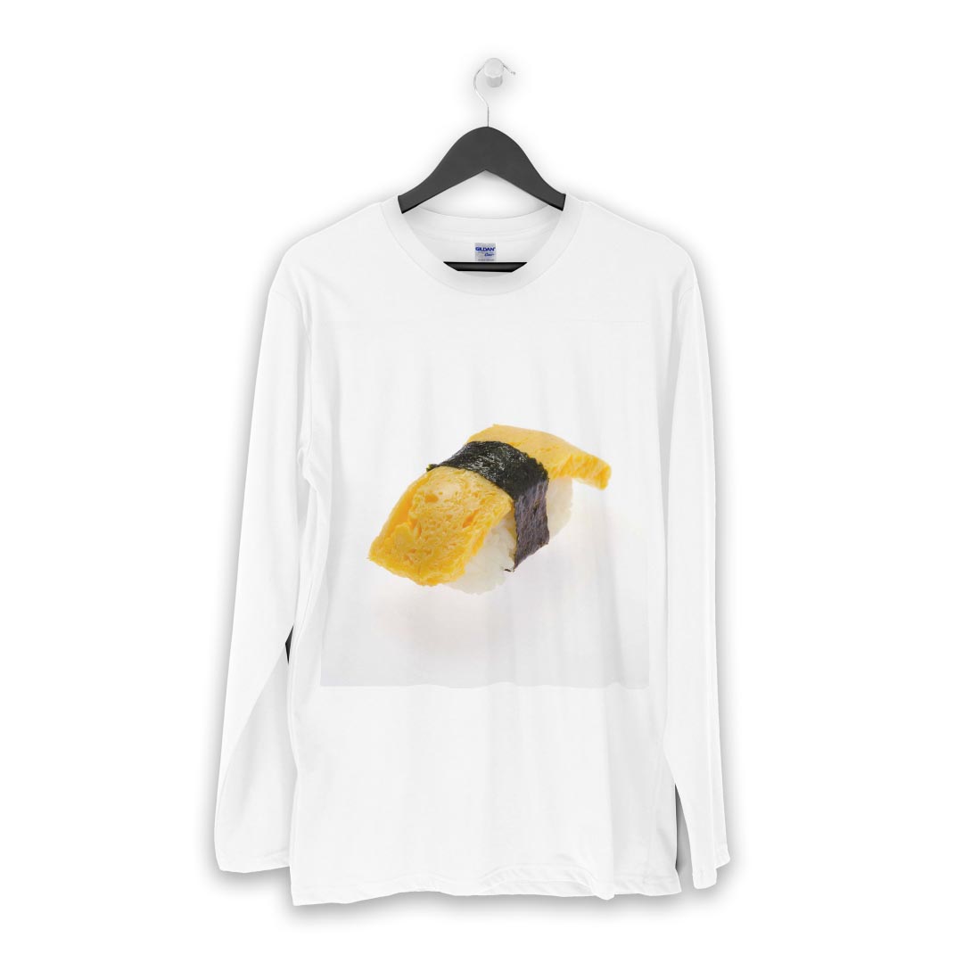 ロング tシャツ メンズ 長袖 ホワイト グレー デザイン XS S M L XL 2XL Tシャツ ティーシャツ T shirt long sleeve 000194 お寿司　食べ物　たまご