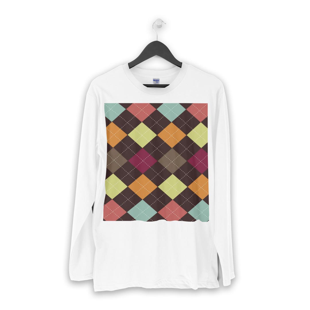 ロング tシャツ メンズ 長袖 ホワイト グレー デザイン XS S M L XL 2XL Tシャツ ティーシャツ T shirt long sleeve 000534 アーガイル　カラフル