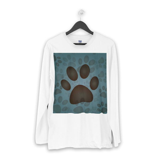 ロング tシャツ メンズ 長袖 ホワイト グレー デザイン XS S M L XL 2XL Tシャツ ティーシャツ T shirt long sleeve 001152 犬 足跡