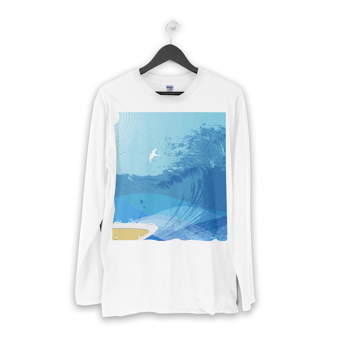 ロング tシャツ メンズ 長袖 ホワイト グレー デザイン XS S M L XL 2XL Tシャツ ティーシャツ T shirt long sleeve 001407 海　太陽