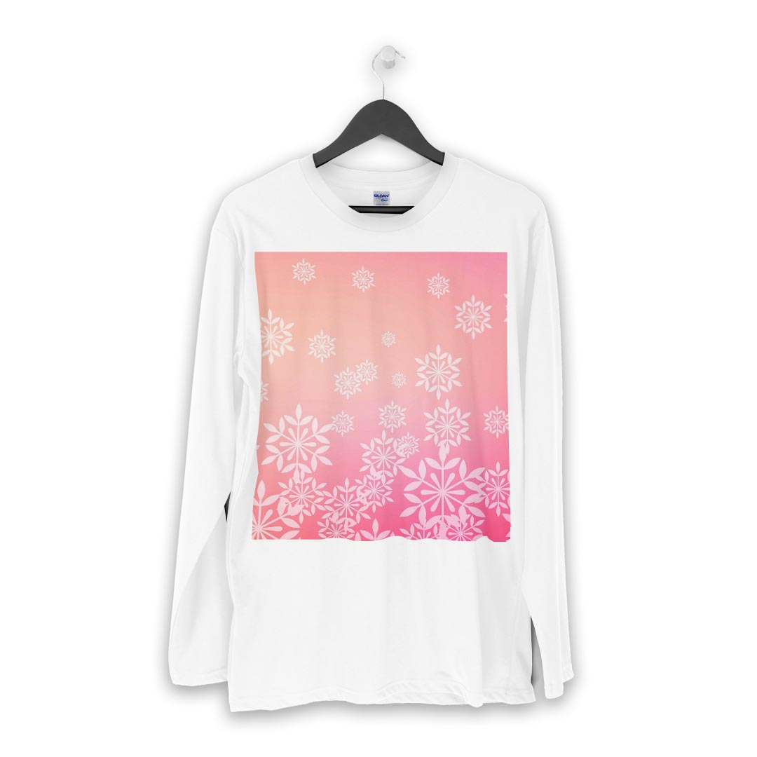 ロング tシャツ メンズ 長袖 ホワイト グレー デザイン XS S M L XL 2XL Tシャツ ティーシャツ T shirt long sleeve 002353 雪　結晶　ピンク