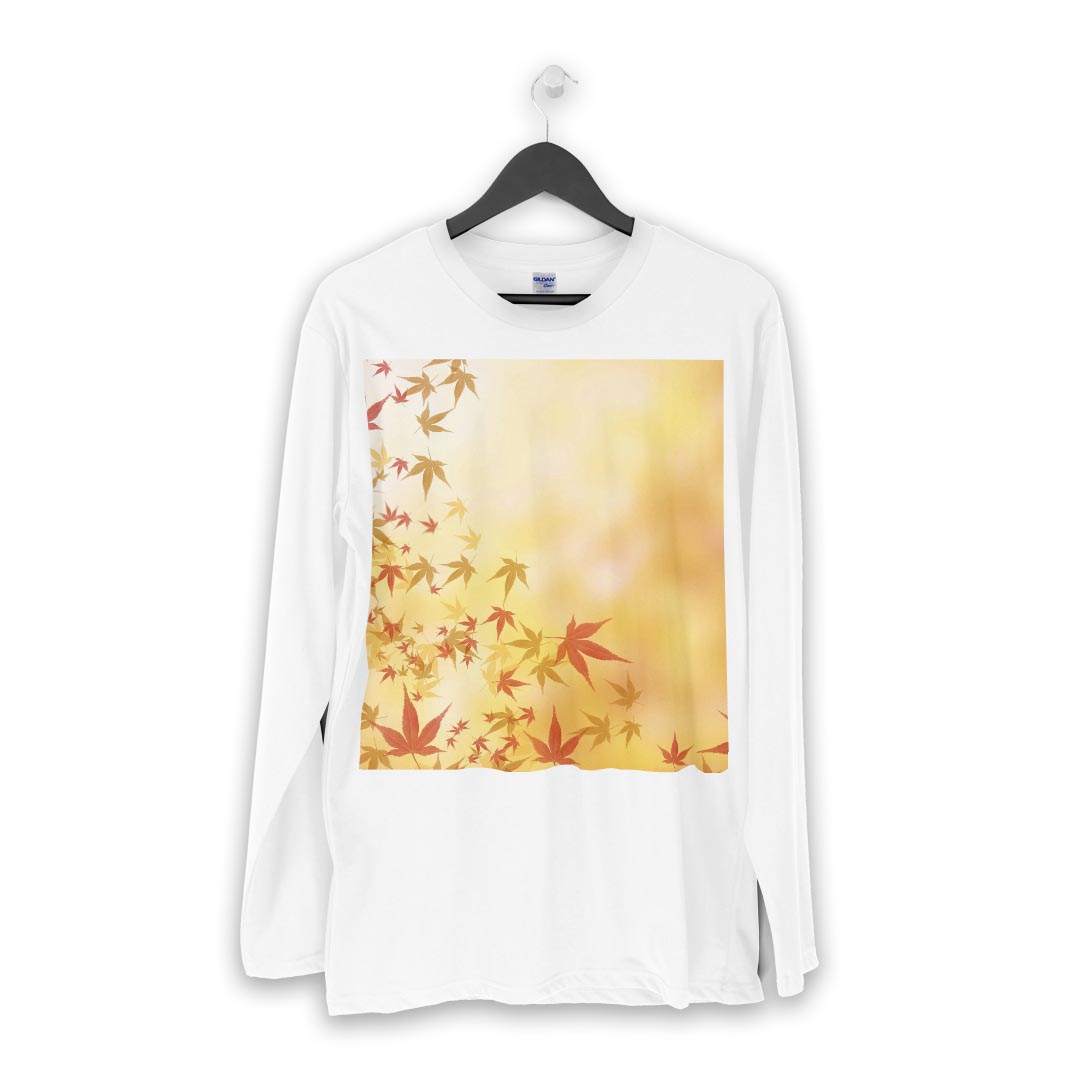 ロング tシャツ メンズ 長袖 ホワイト グレー デザイン XS S M L XL 2XL Tシャツ ティーシャツ T shirt long sleeve 002625 紅葉　オレンジ　秋