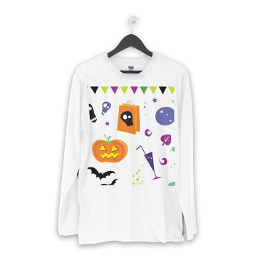 ロング tシャツ メンズ 長袖 ホワイト グレー デザイン XS S M L XL 2XL Tシャツ ティーシャツ T shirt long sleeve 002742 ハロウィン イラスト