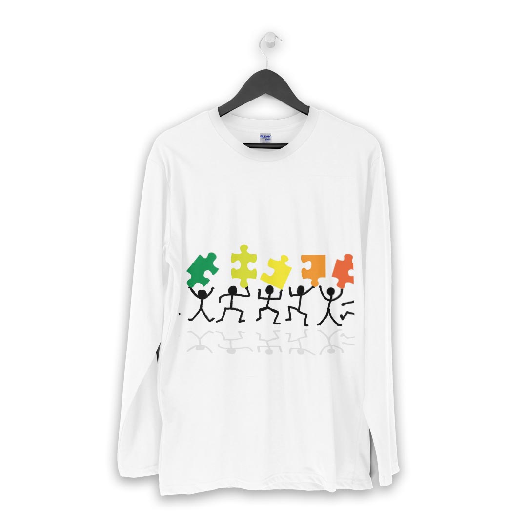 ロング tシャツ メンズ 長袖 ホワイト グレー デザイン XS S M L XL 2XL Tシャツ ティーシャツ T shirt long sleeve 003524 カラフル　イラスト　パズル