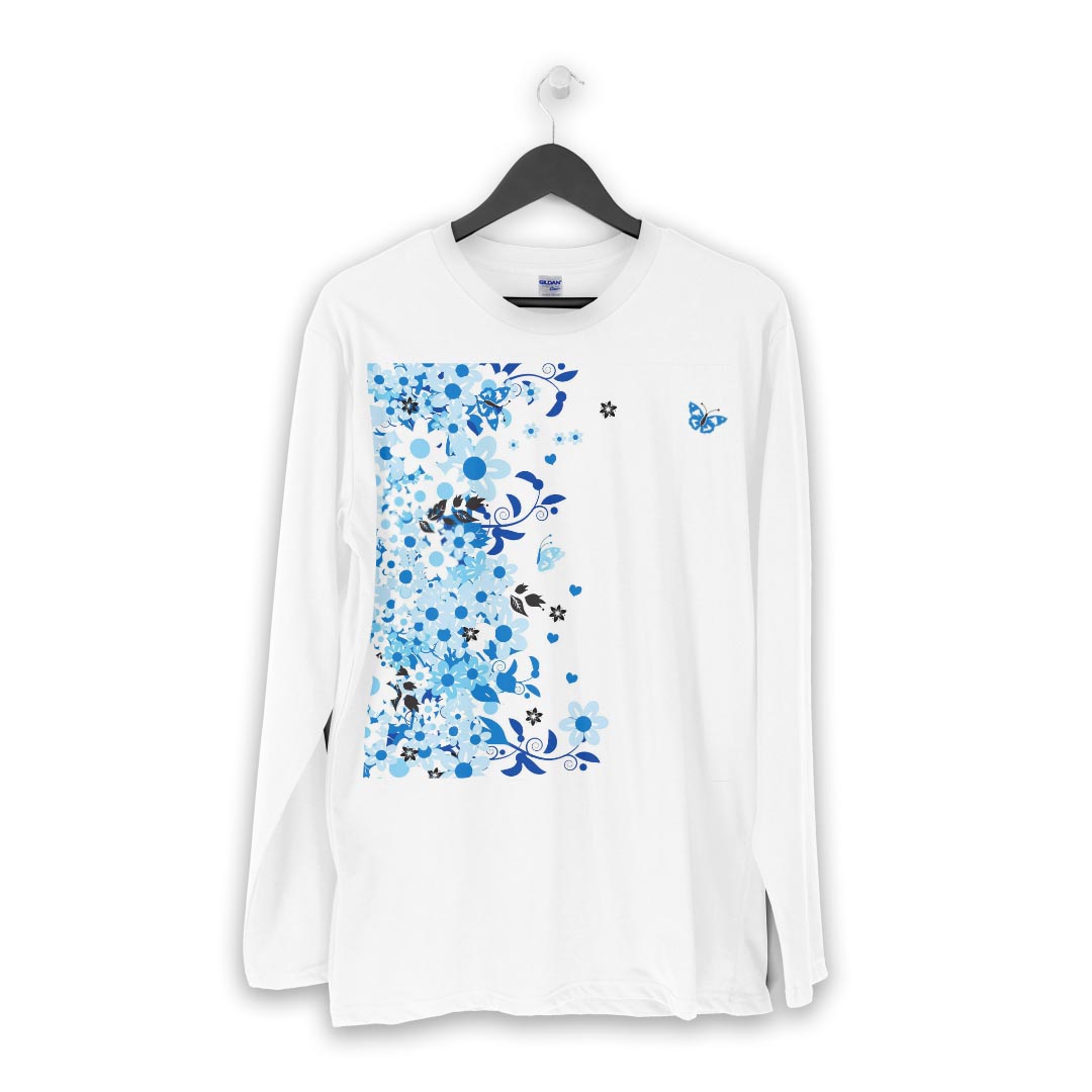 ロング tシャツ メンズ 長袖 ホワイト グレー デザイン XS S M L XL 2XL Tシャツ ティーシャツ T shirt long sleeve 004633 蝶　花　青