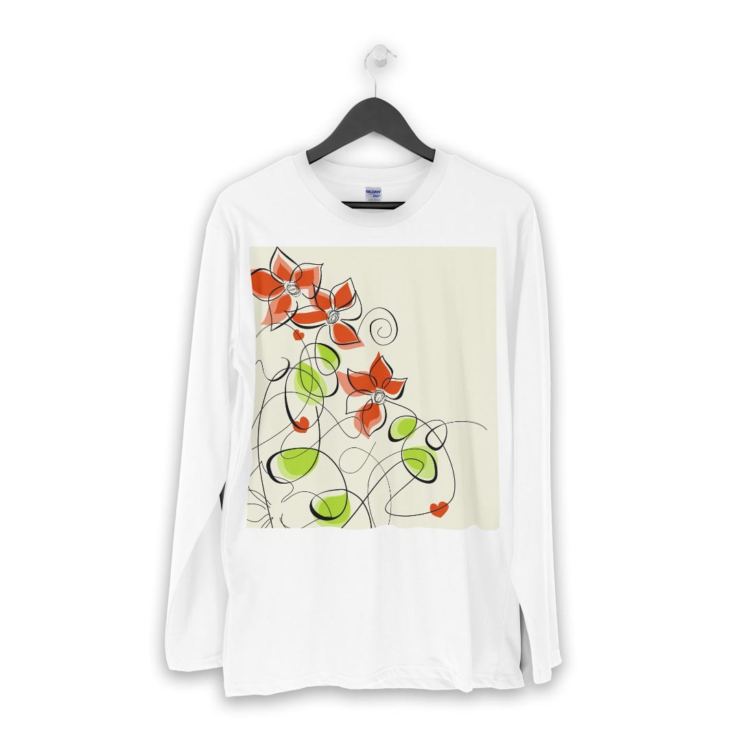 ロング tシャツ メンズ 長袖 ホワイト グレー デザイン XS S M L XL 2XL Tシャツ ティーシャツ T shirt long sleeve 005023 花　フラワー　赤