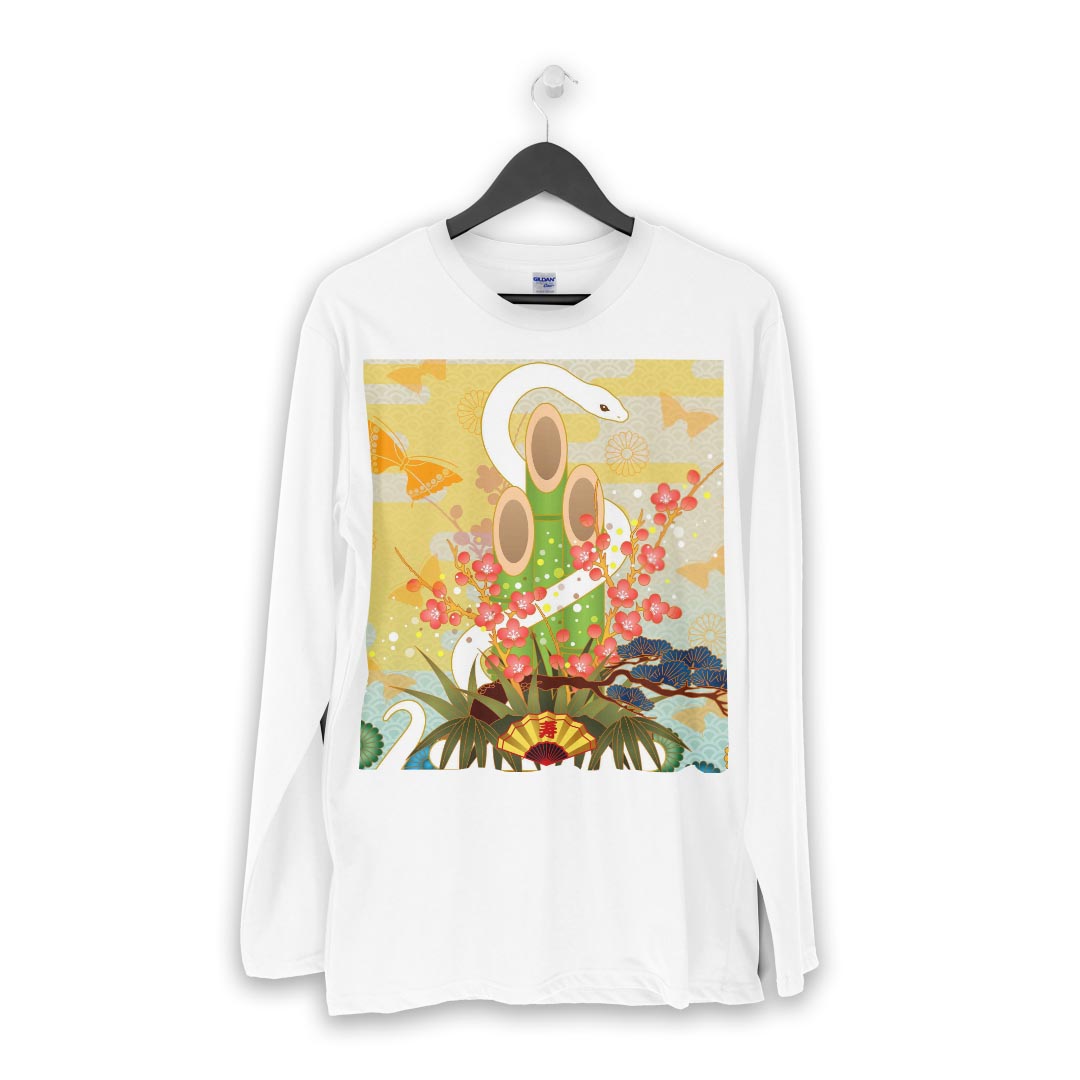ロング tシャツ メンズ 長袖 ホワイト グレー デザイン XS S M L XL 2XL Tシャツ ティーシャツ T shirt long sleeve 005135 和柄　和風　蛇