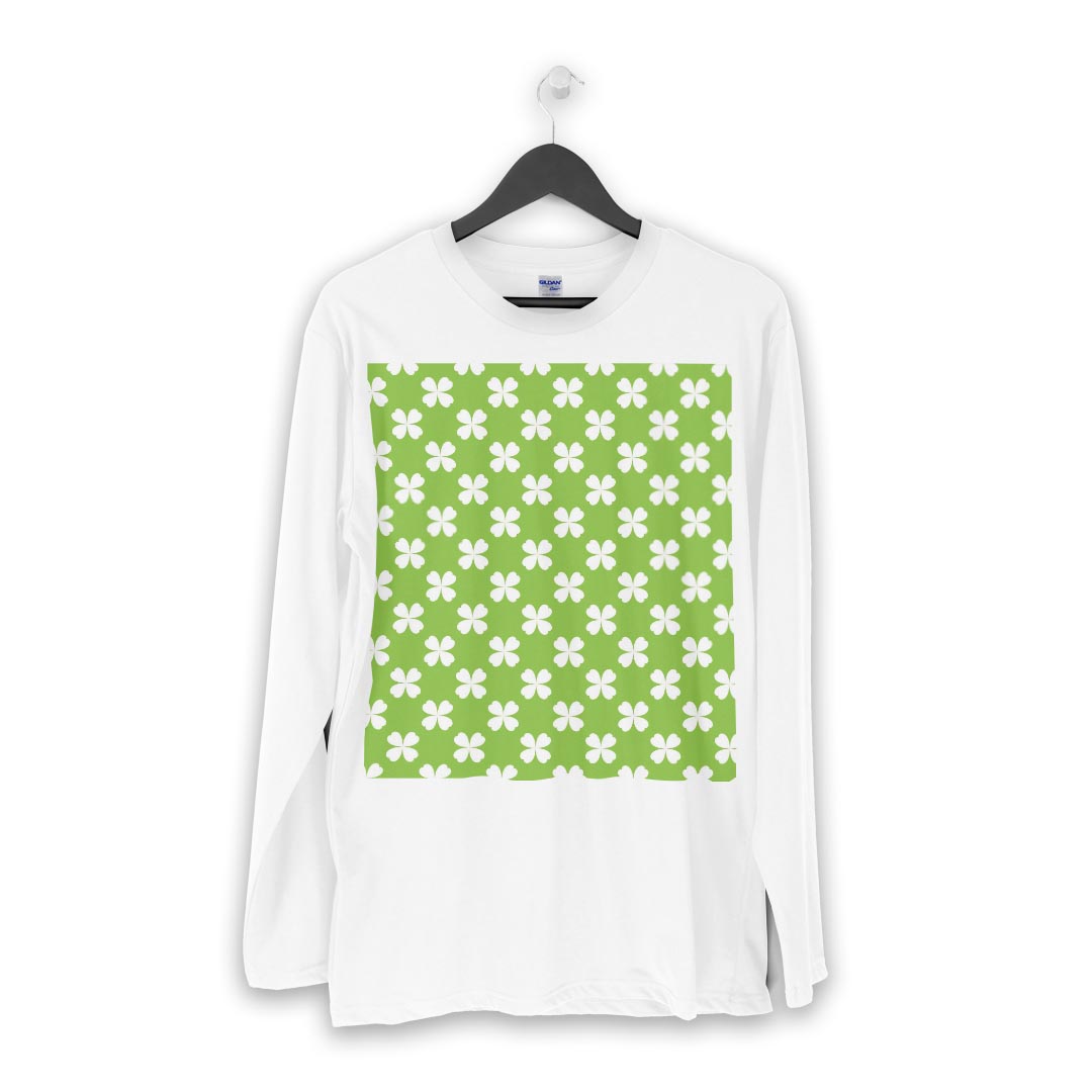 ロング tシャツ メンズ 長袖 ホワイト グレー デザイン XS S M L XL 2XL Tシャツ ティーシャツ T shirt long sleeve 005213 四つ葉　クローバー　緑