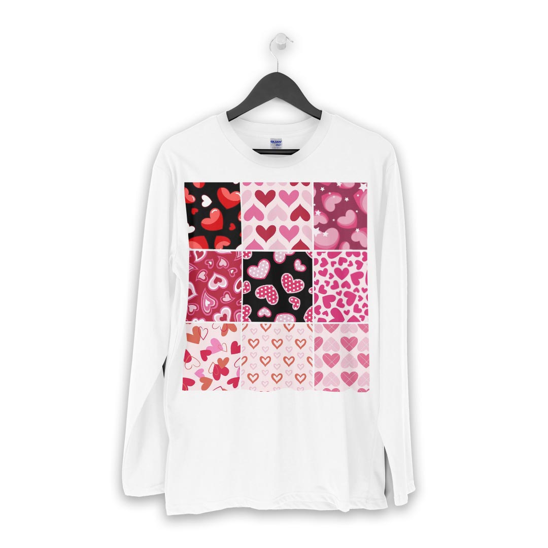 ロング tシャツ メンズ 長袖 ホワイト グレー デザイン XS S M L XL 2XL Tシャツ ティーシャツ T shirt long sleeve 005240 ハート　模様　赤　ピンク