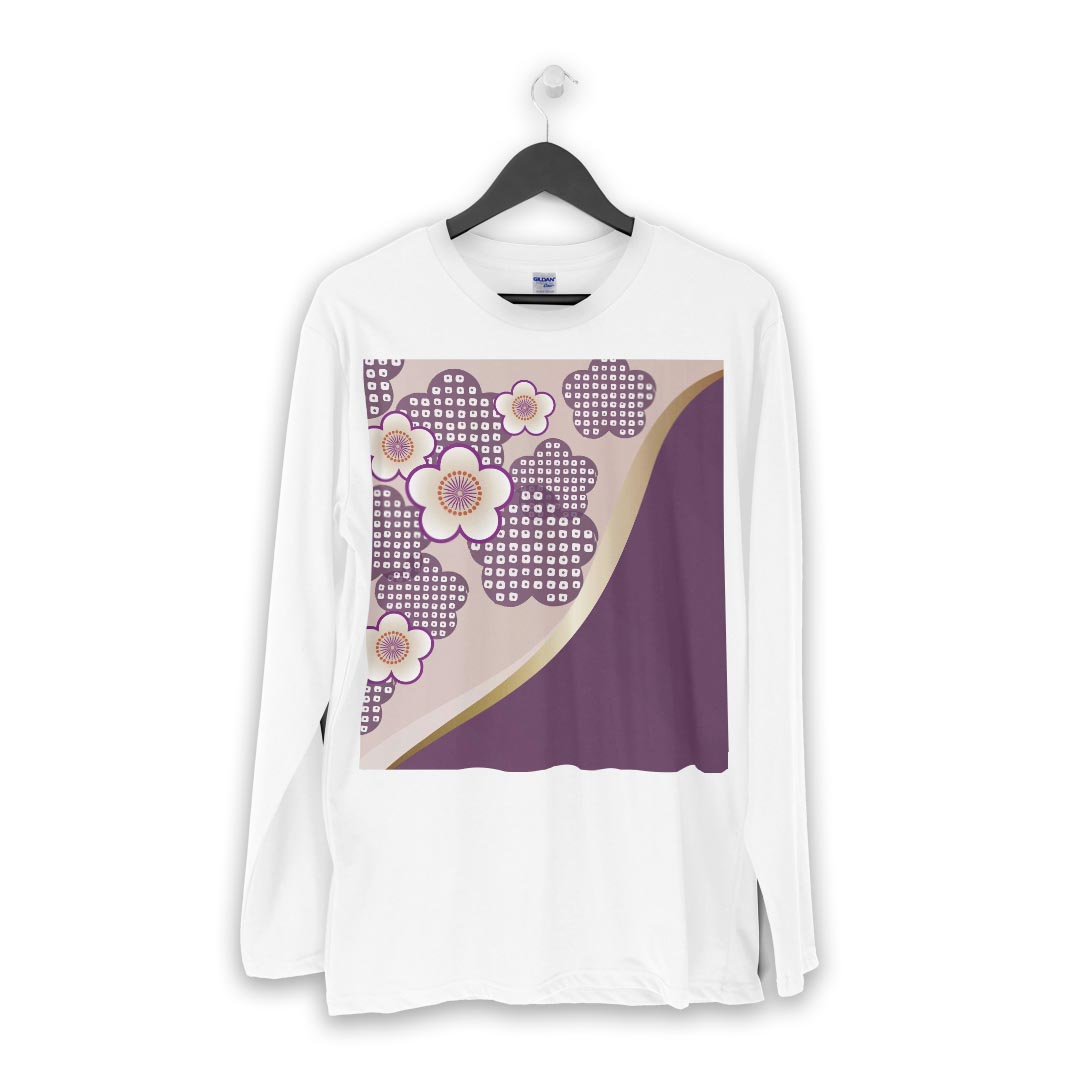 ロング tシャツ メンズ 長袖 ホワイト グレー デザイン XS S M L XL 2XL Tシャツ ティーシャツ T shirt long sleeve 005248 和風　和柄　紫　花
