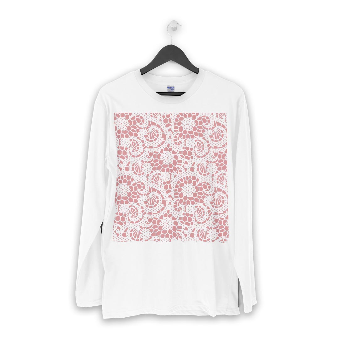 ロング tシャツ メンズ 長袖 ホワイト グレー デザイン XS S M L XL 2XL Tシャツ ティーシャツ T shirt long sleeve 005427 レース　ピンク　模様