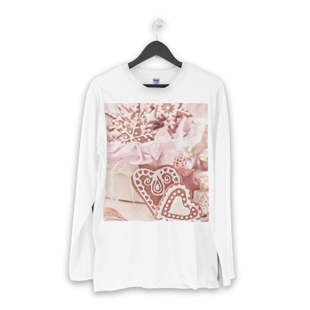 ロング tシャツ メンズ 長袖 ホワイト グレー デザイン XS S M L XL 2XL Tシャツ ティーシャツ T shirt long sleeve 005562 写真　ハート　クッキー