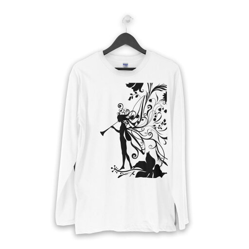 ロング tシャツ メンズ 長袖 ホワイト グレー デザイン XS S M L XL 2XL Tシャツ ティーシャツ T shirt long sleeve 005575 妖精 花 フラワー