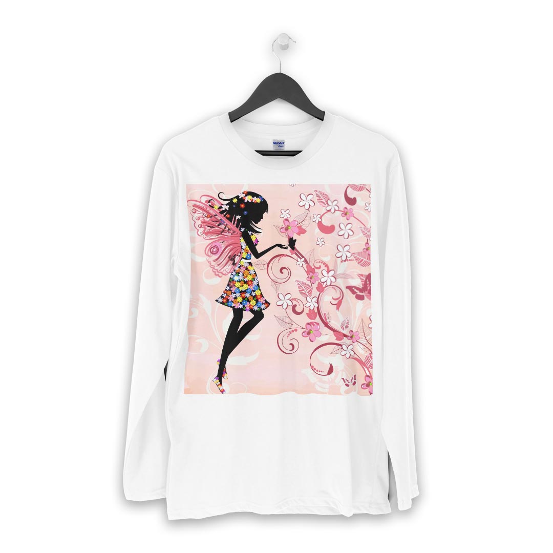 ロング tシャツ メンズ 長袖 ホワイト グレー デザイン XS S M L XL 2XL Tシャツ ティーシャツ T shirt long sleeve 005591 妖精　花