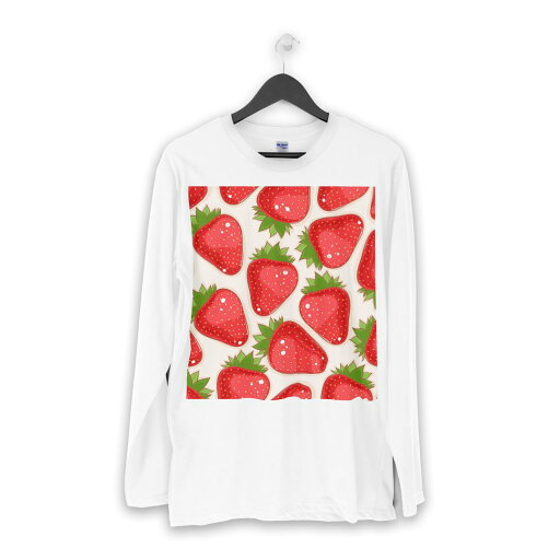 ロング tシャツ メンズ 長袖 ホワイト グレー デザイン XS S M L XL 2XL Tシャツ ティーシャツ T shirt long sleeve 006119 イチゴ 苺 イラスト 模様