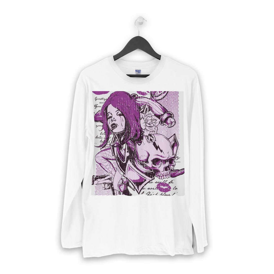 ロング tシャツ メンズ 長袖 ホワイト グレー デザイン XS S M L XL 2XL Tシャツ ティーシャツ T shirt long sleeve 006458 人物　ドクロ　骸骨