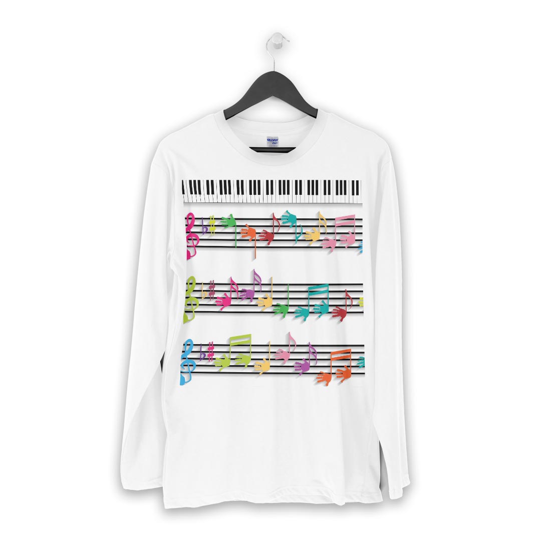 ロング tシャツ メンズ 長袖 ホワイト グレー デザイン XS S M L XL 2XL Tシャツ ティーシャツ T shirt long sleeve 006472 音符　楽譜　ピアノ