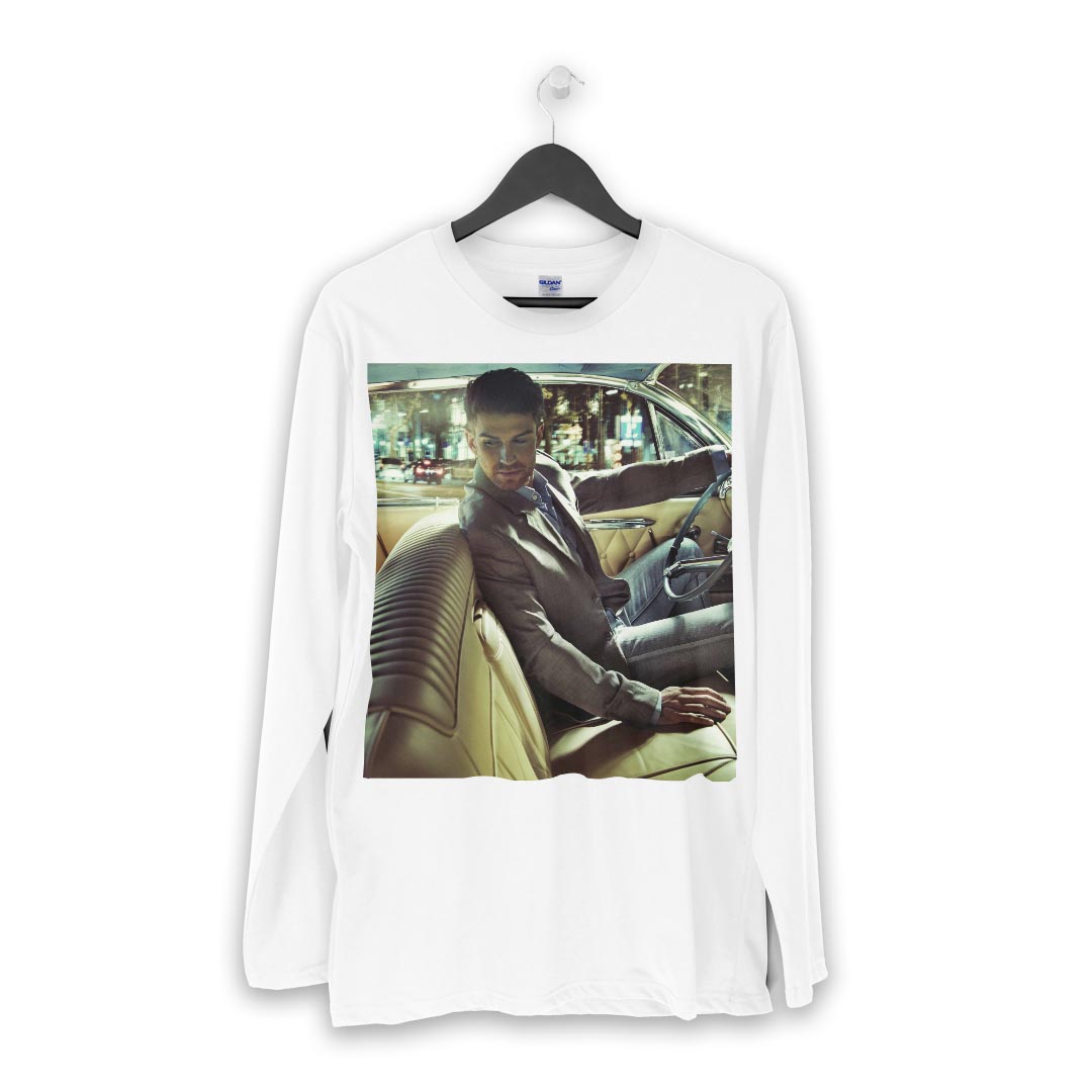 ロング tシャツ メンズ 長袖 ホワイト グレー デザイン XS S M L XL 2XL Tシャツ ティーシャツ T shirt long sleeve 007416 写真　車　人物　夜