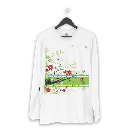 ロング tシャツ メンズ 長袖 ホワイト グレー デザイン XS S M L XL 2XL Tシャツ ティーシャツ T shirt long sleeve 007553 花 フラワー 緑 グリーン