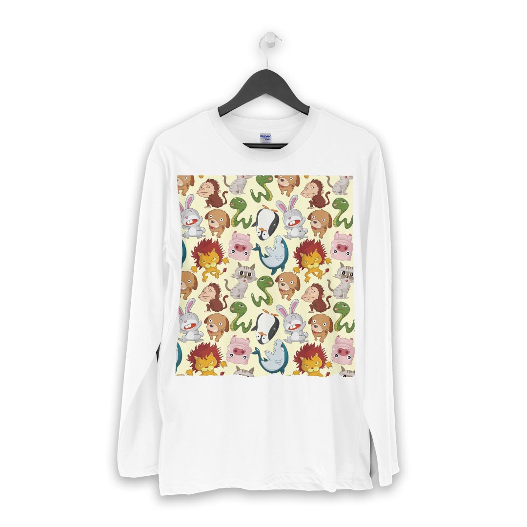 ロング tシャツ メンズ 長袖 ホワイト グレー デザイン XS S M L XL 2XL Tシャツ ティーシャツ T shirt long sleeve 007675 動物　イラスト　キャラクター　模様