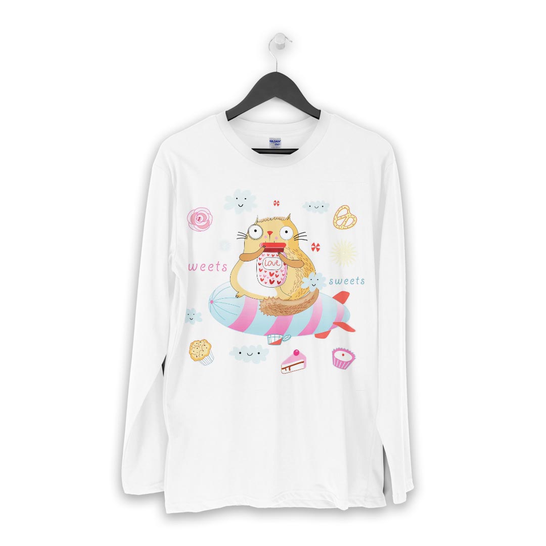 ロング tシャツ メンズ 長袖 ホワイト グレー デザイン XS S M L XL 2XL Tシャツ ティーシャツ T shirt long sleeve 007730 お菓子　イラスト　リス　りす