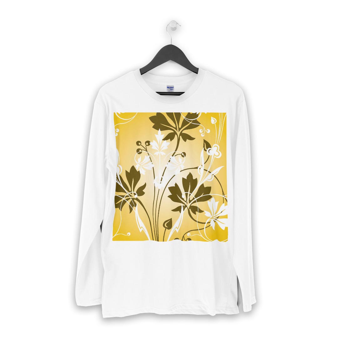 ロング tシャツ メンズ 長袖 ホワイト グレー デザイン XS S M L XL 2XL Tシャツ ティーシャツ T shirt long sleeve 007792 花　フラワー　イエロー　オレンジ