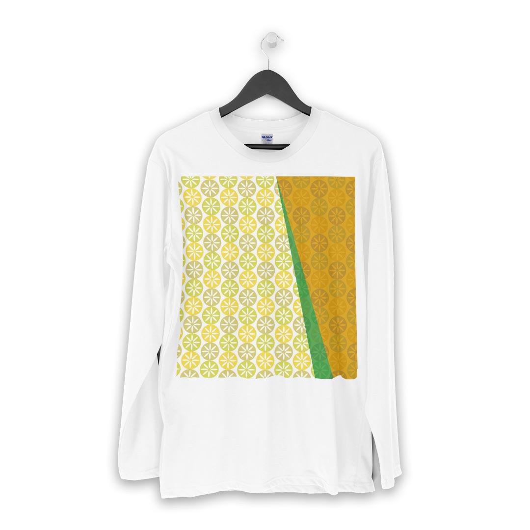 ロング tシャツ メンズ 長袖 ホワイト グレー デザイン XS S M L XL 2XL Tシャツ ティーシャツ T shirt long sleeve 007817 花　フラワー　黄色　イエロー　模様