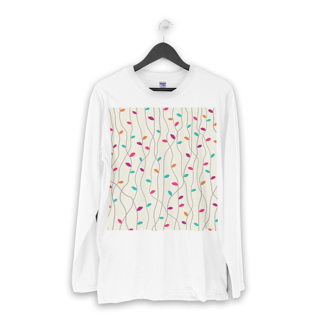 ロング tシャツ メンズ 長袖 ホワイト グレー デザイン XS S M L XL 2XL Tシャツ ティーシャツ T shirt long sleeve 007879 植物　カラフル　模様