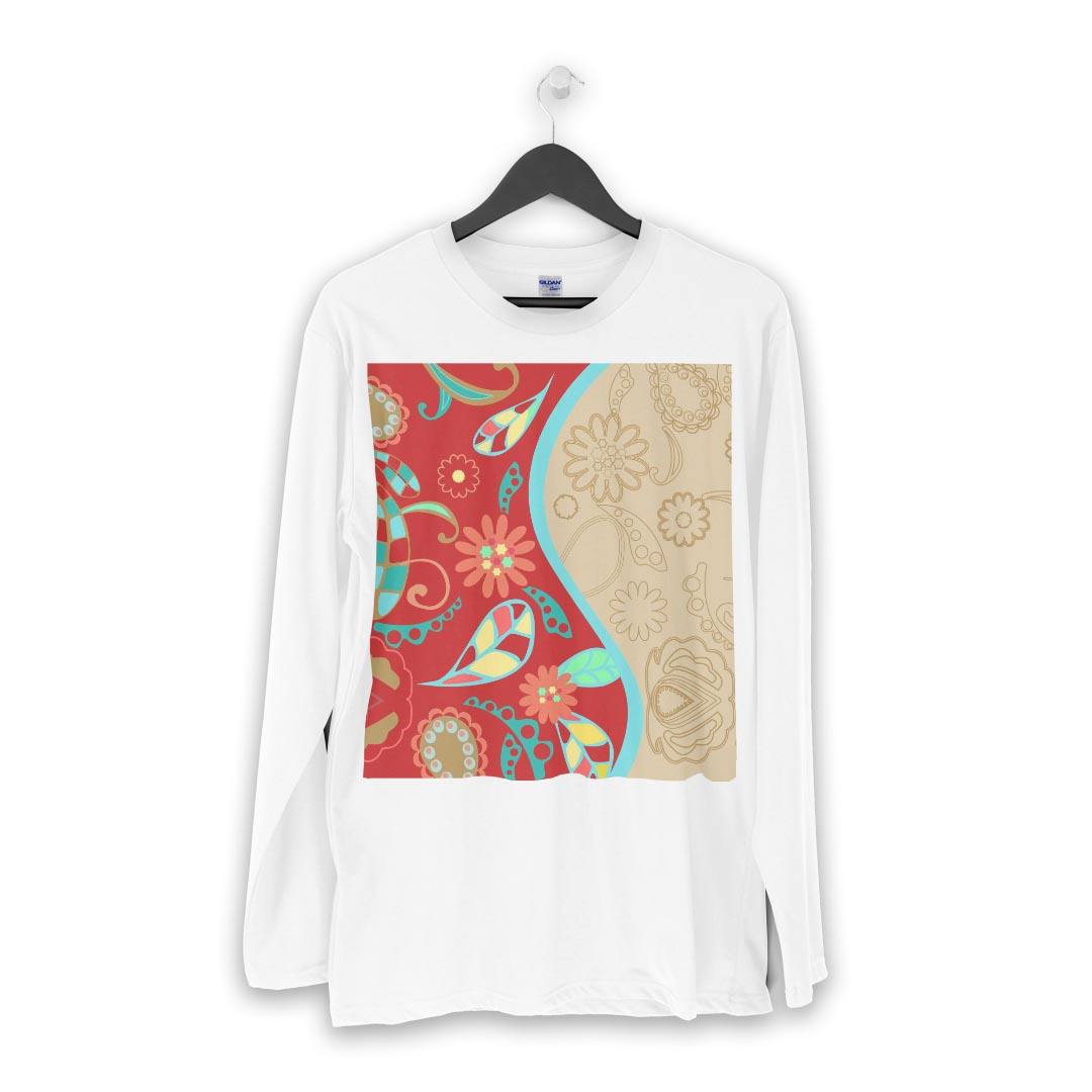 ロング tシャツ メンズ 長袖 ホワイト グレー デザイン XS S M L XL 2XL Tシャツ ティーシャツ T shirt long sleeve 007958 花　フラワー　水色　赤　レッド　模様