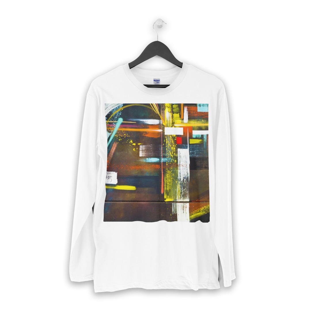 ロング tシャツ メンズ 長袖 ホワイト グレー デザイン XS S M L XL 2XL Tシャツ ティーシャツ T shirt long sleeve 008007 インク　ペンキ　カラフル