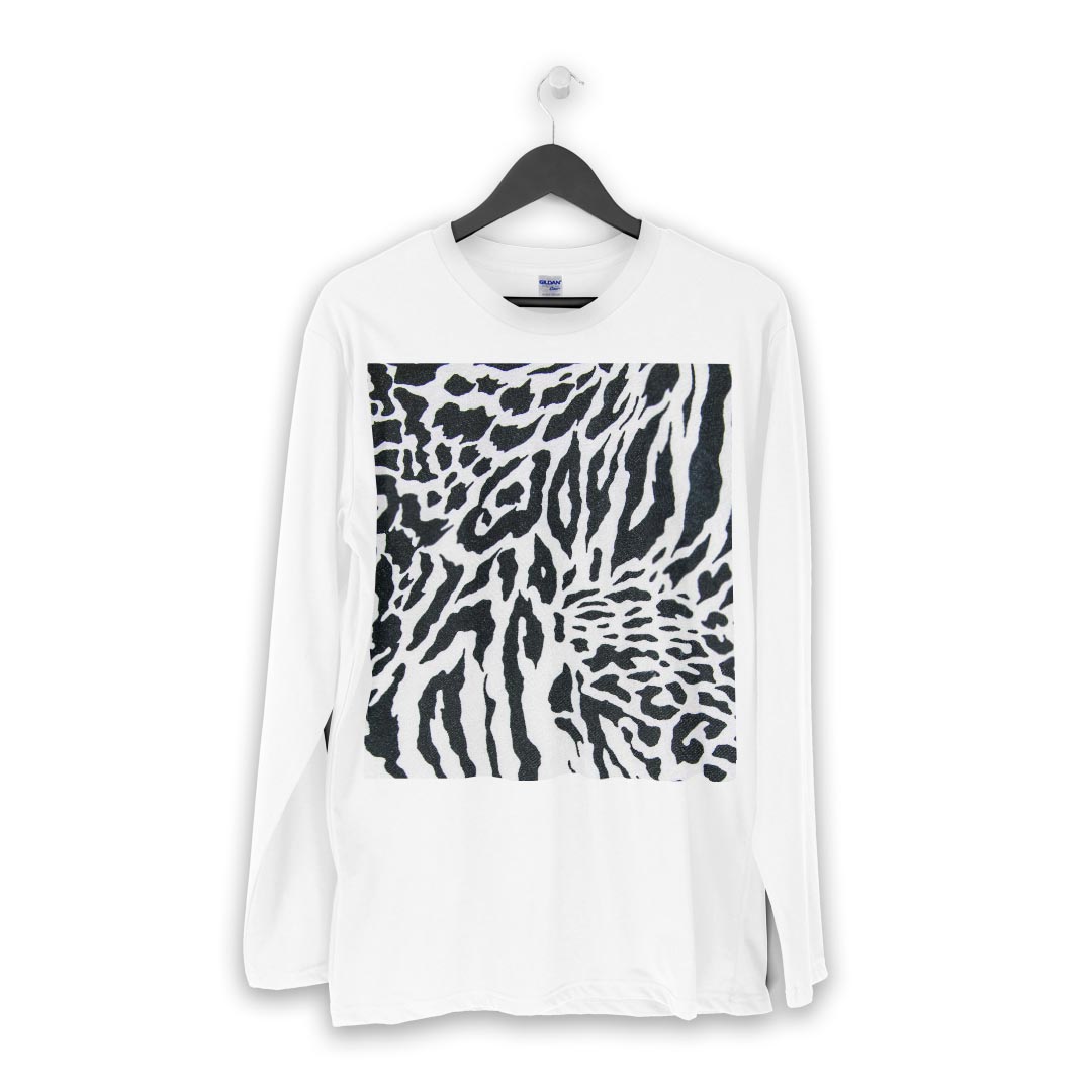 ロング tシャツ メンズ 長袖 ホワイト グレー デザイン XS S M L XL 2XL Tシャツ ティーシャツ T shirt long sleeve 008903 模様　ゼブラ　豹　ヒョウ　シマウマ