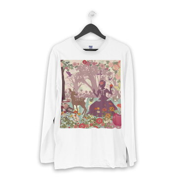 ロング tシャツ メンズ 長袖 ホワイト グレー デザイン XS S M L XL 2XL Tシャツ ティーシャツ T shirt long sleeve 009104 童話モチーフ イラスト