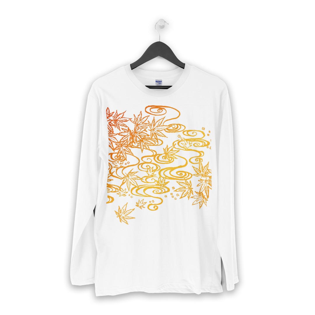ロング tシャツ メンズ 長袖 ホワイト グレー デザイン XS S M L XL 2XL Tシャツ ティーシャツ T shirt long sleeve 009343 植物　紅葉　オレンジ