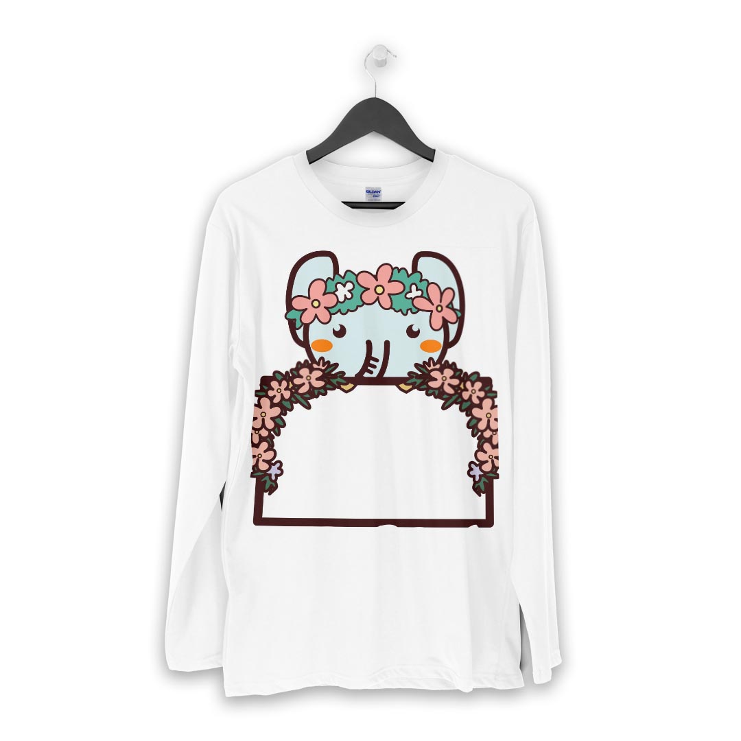 ロング tシャツ メンズ 長袖 ホワイト グレー デザイン XS S M L XL 2XL Tシャツ ティーシャツ T shirt long sleeve 009873 動物　フラワー　ゾウ