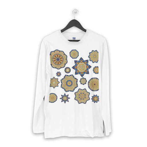 ロング tシャツ メンズ 長袖 ホワイト グレー デザイン XS S M L XL 2XL Tシャツ ティーシャツ T shirt long sleeve 009918 模様 アジアン
