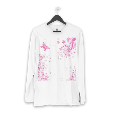 ロング tシャツ メンズ 長袖 ホワイト グレー デザイン XS S M L XL 2XL Tシャツ ティーシャツ T shirt long sleeve 009996 フラワー 蝶 ピンク