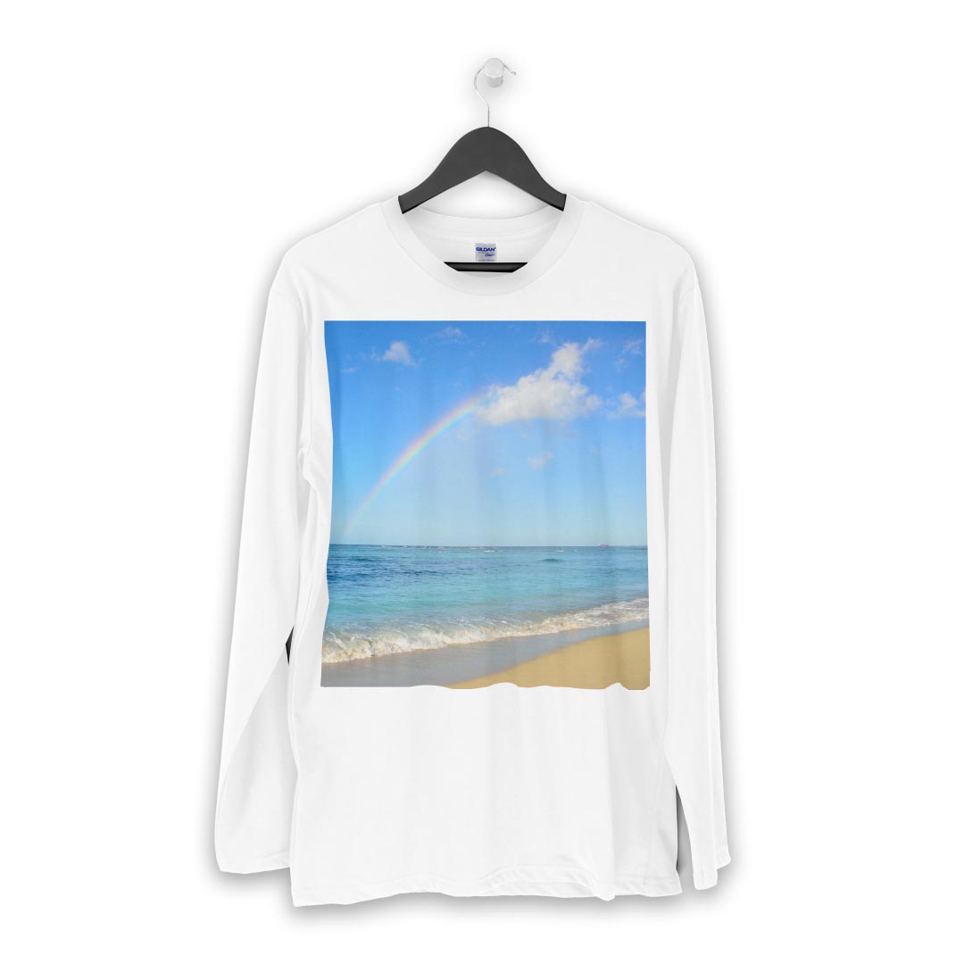 ロング tシャツ メンズ 長袖 ホワイト グレー デザイン XS S M L XL 2XL Tシャツ ティーシャツ T shirt long sleeve 010198 海　虹　写真