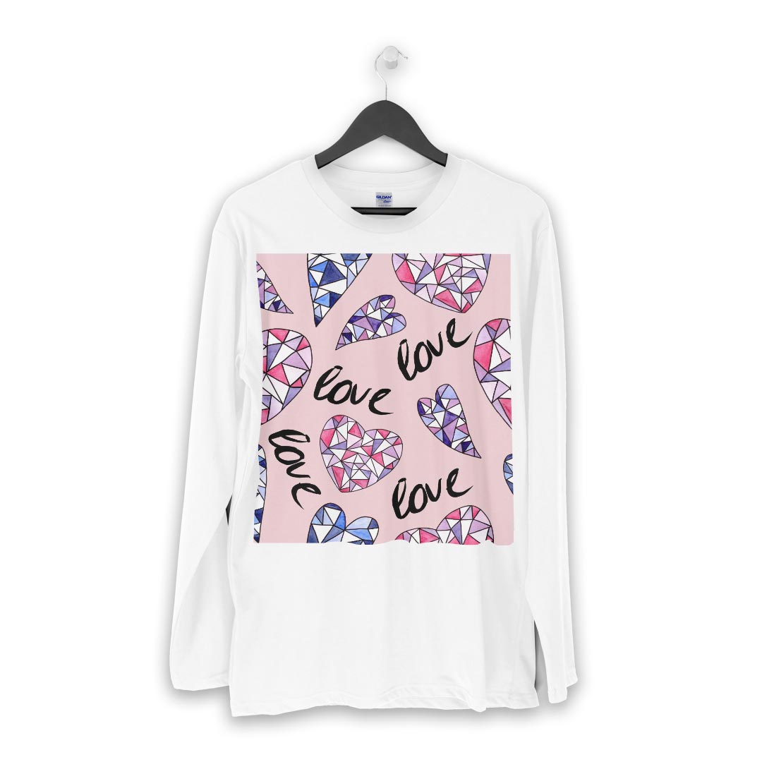 ロング tシャツ メンズ 長袖 ホワイト グレー デザイン XS S M L XL 2XL Tシャツ ティーシャツ T shirt long sleeve 010575 ハート　LOVE　ピンク