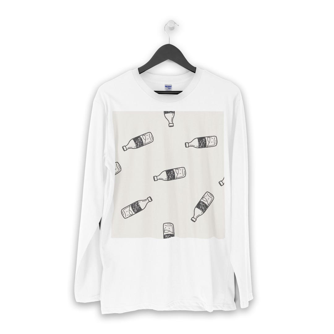 ロング tシャツ メンズ 長袖 ホワイト グレー デザイン XS S M L XL 2XL Tシャツ ティーシャツ T shirt long sleeve 010700 飲み物　イラスト　白　黒