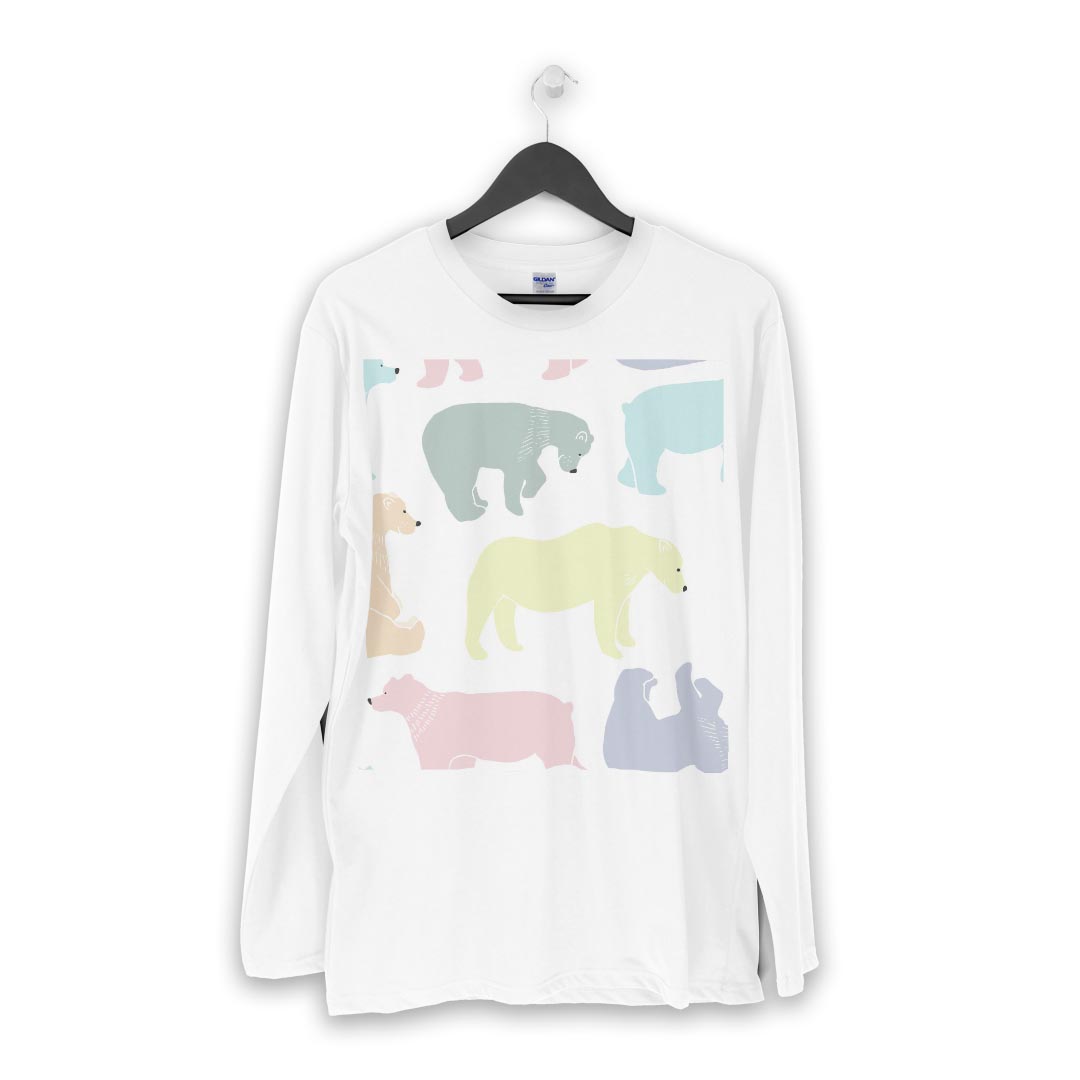 ロング tシャツ メンズ 長袖 ホワイト グレー デザイン XS S M L XL 2XL Tシャツ ティーシャツ T shirt long sleeve 010776 くま　動物　カラフル