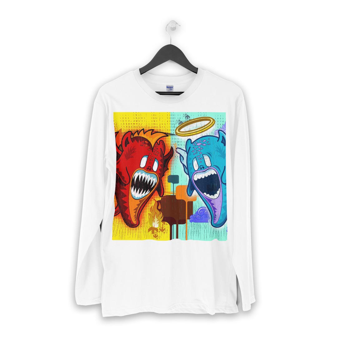 ロング tシャツ メンズ 長袖 ホワイト グレー デザイン XS S M L XL 2XL Tシャツ ティーシャツ T shirt long sleeve 010807 キャラクター　赤　緑