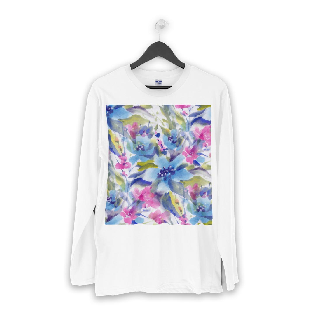 ロング tシャツ メンズ 長袖 ホワイト グレー デザイン XS S M L XL 2XL Tシャツ ティーシャツ T shirt long sleeve 011152 花　水彩　カラフル