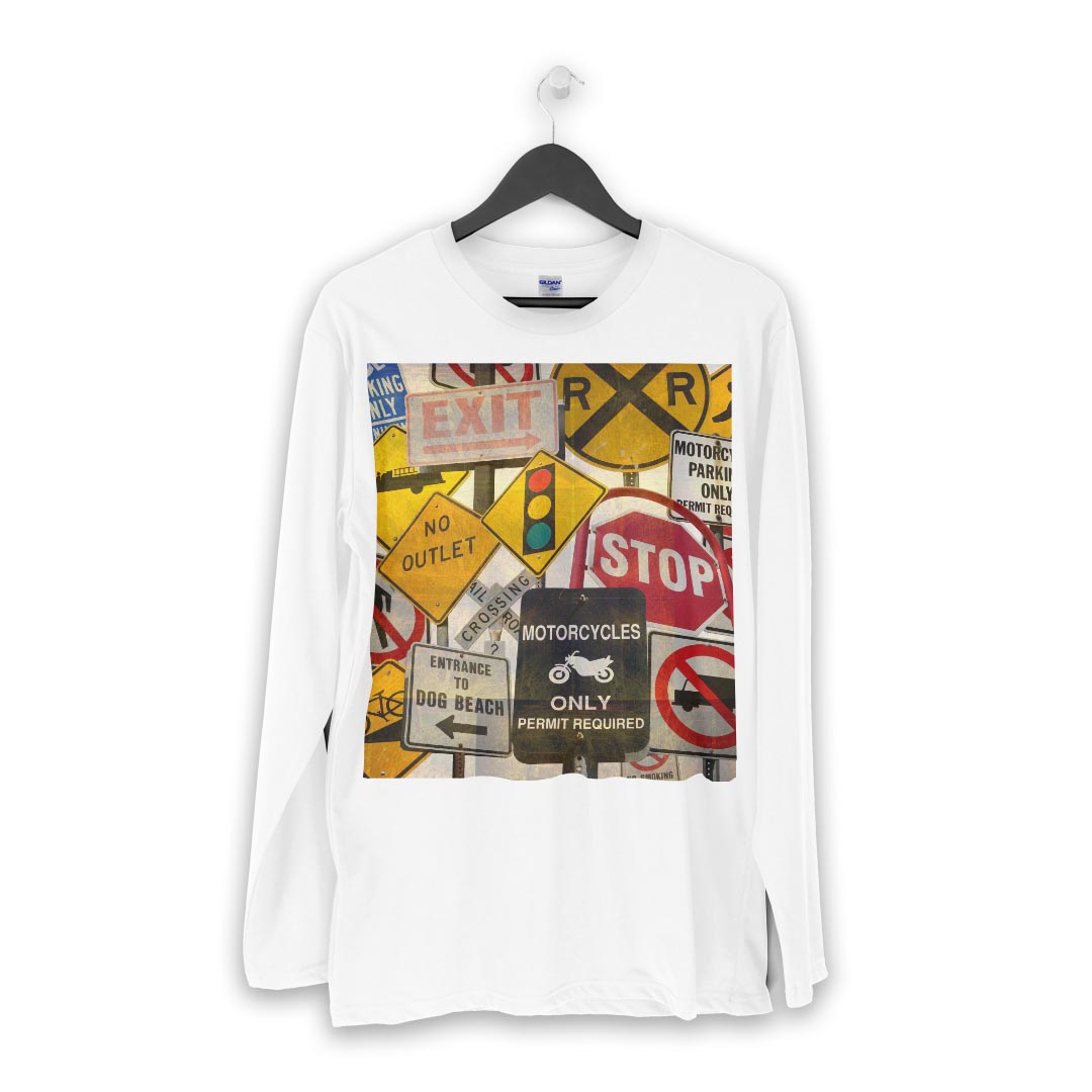 ロング tシャツ メンズ 長袖 ホワイト グレー デザイン XS S M L XL 2XL Tシャツ ティーシャツ T shirt long sleeve 011168 標識　英語　看板 2