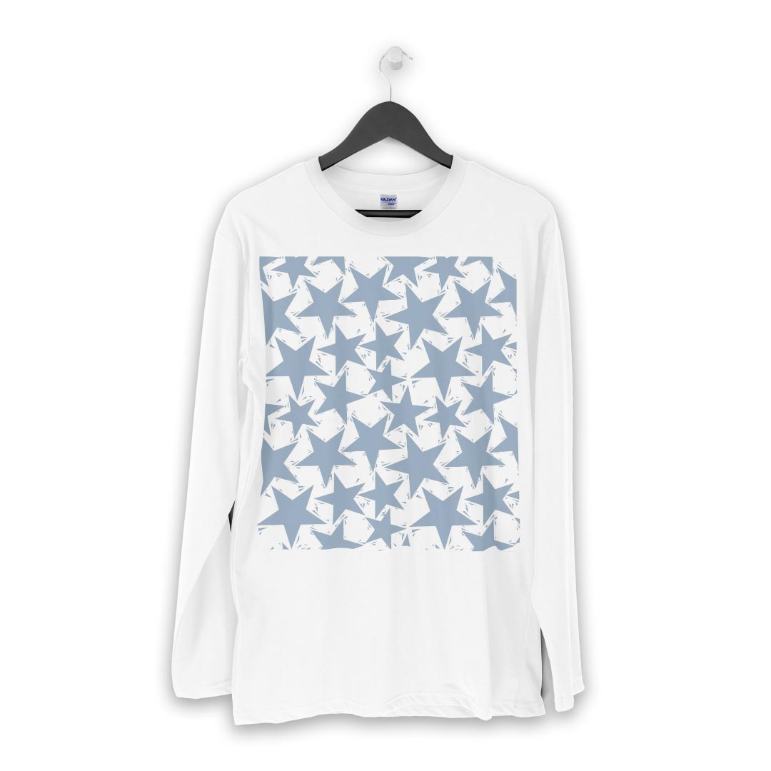 ロング tシャツ メンズ 長袖 ホワイト グレー デザイン XS S M L XL 2XL Tシャツ ティーシャツ T shirt long sleeve 011237 星　青　模様