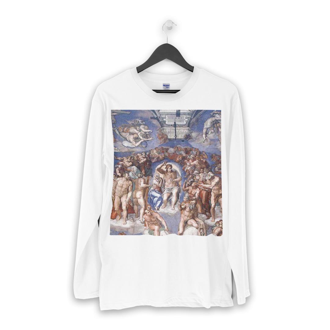 ロング tシャツ メンズ 長袖 ホワイト グレー デザイン XS S M L XL 2XL Tシャツ ティーシャツ T shirt long sleeve 011469 イラスト　人物　絵画