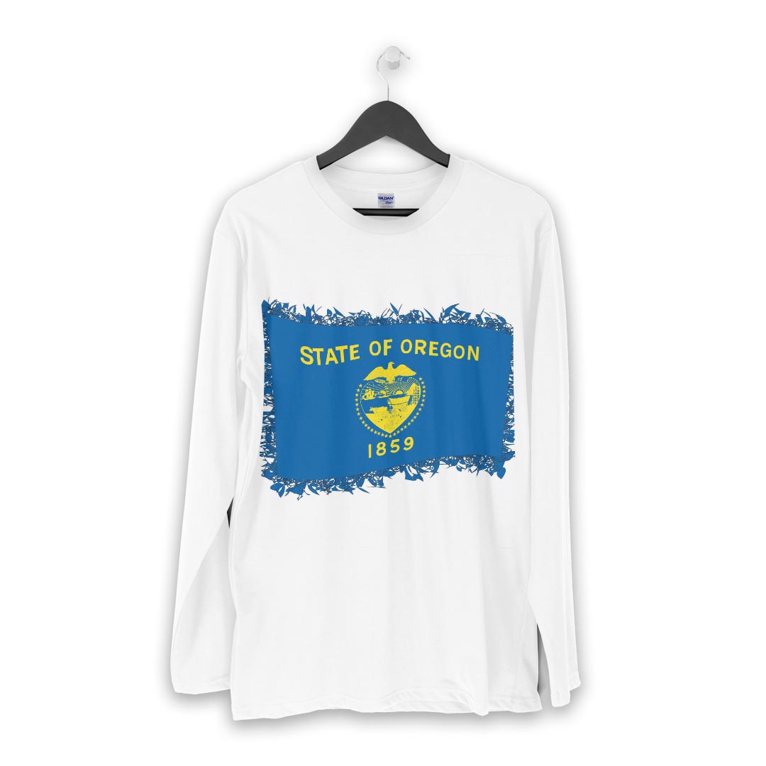 ロング tシャツ メンズ 長袖 ホワイト グレー デザイン XS S M L XL 2XL Tシャツ ティーシャツ T shirt long sleeve 011686 アメリカ　オレゴン　州旗