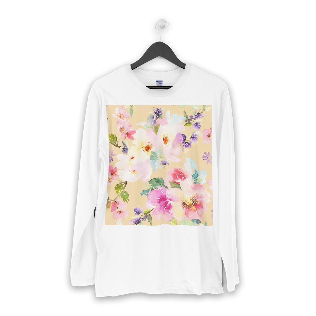 ロング tシャツ メンズ 長袖 ホワイト グレー デザイン XS S M L XL 2XL Tシャツ ティーシャツ T shirt long sleeve 012055 花　かわいい　パステル