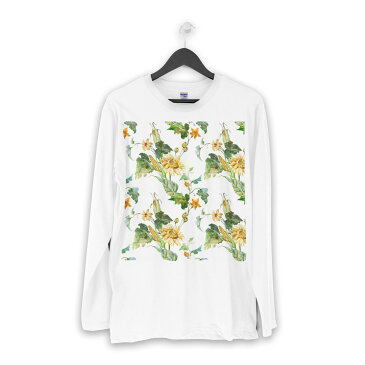 ロング tシャツ メンズ 長袖 ホワイト グレー デザイン XS S M L XL 2XL Tシャツ ティーシャツ T shirt long sleeve 012093 ひまわり　花　白