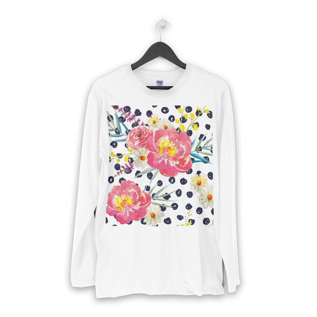 ロング tシャツ メンズ 長袖 ホワイト グレー デザイン XS S M L XL 2XL Tシャツ ティーシャツ T shirt long sleeve 012163 花　ドット　ピンク